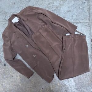 Jones New York Silk Chocolate Brown Vintage Suit Set 10